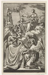 Allegorisk kvinnofigur beskriver en panel i molnen