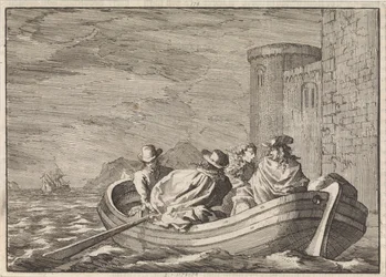 Kung James II flyr om natten i en roddbåt, 1688