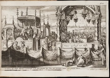 Vattnets stora välsignelse i Moskva (Årlig religiös ceremoni med procession) - Verk av Jan (Johannes) Luyken (1649-1712), gravyr (20,1x30 cm)