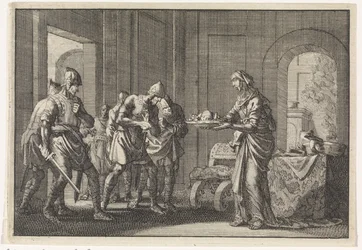 Mamma visar krigare kvarlevorna av hennes uppätna barn under hungersnöden i Jerusalem, 1704.