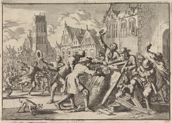 Upplopp i Dordrecht där en bild av Cornelis de Witt förstörs av folket, 1672