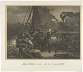 Jan van Speijk på väg att kasta säkringen i lastrummet, 1831 Hans sista tanke var äran av hans flagga (titel på objekt)