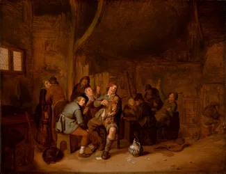 Figurer som röker och spelar musik på ett värdshus, ca 1640 (olja på panel)