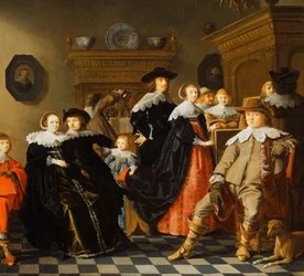 En elegant familj i en interiör,