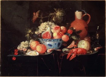 Stilleben med frukter och kräftor - il på duk, c.1660