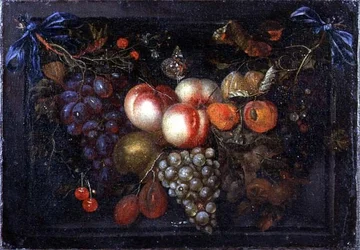 Stilleben med frukt i en stennisch
