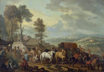 Piemontesiska soldater i en italiensk by (olja på duk)