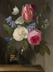 Rosor och en tulpan i en glasvas, ca 1650-1660 (olja på pannå)