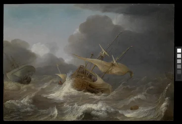 Holländska skepp i storm, ca 1620 (olja på pannå)