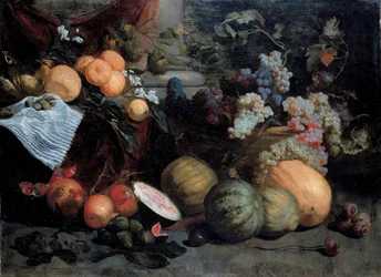Stilleben med frukt och grönsaker, första tredjedelen av 1600-talet.