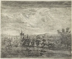 Byutsikt med en kyrka