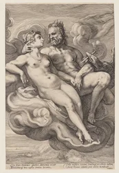 Jupiter och Juno sittande i molnen, från Tre parade gudar och gudinnor