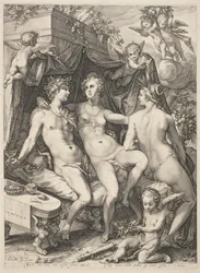Venus på en soffa mellan Bacchus och Ceres