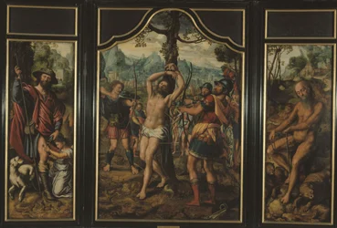 Triptyk av Sankt Sebastians martyrium (mittfältet): Saint Roch (vänster panel), Saint Onuphre (höger panel), Saint Peter (baksida höger panel), Saint Stephen (baksida vänster panel), mellan 1525 och 1566 (olja)