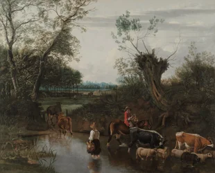 Bönder som korsar en bäck, ca 1670 (olja på duk)