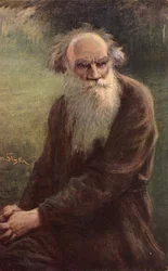 Porträtt av författaren Leo N. Tolstoy 1828-1910, 1910