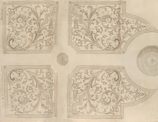 Design för en fontän och fyra fyrkantiga parterrer för en nöjesträdgård, 1651