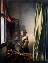 Flicka som läser ett brev vid ett öppet fönster, ca 1659
