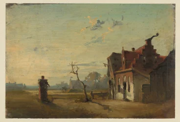 Landskap med bondgård och vattenpump