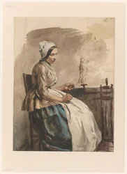 Spinnande ung kvinna