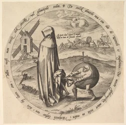 Misantropen rånad av världen, från tolv flamländska ordspråk, ca. 1568.