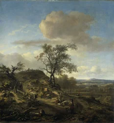Landskap med en jägare och andra figurer
