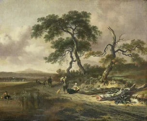 Landskap med en handelsresande och en kvinna som vilar