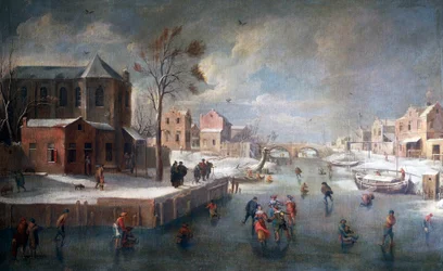 Vinterlandskap med kyrka, av Jan Wildens (1586-1653), olja på duk.