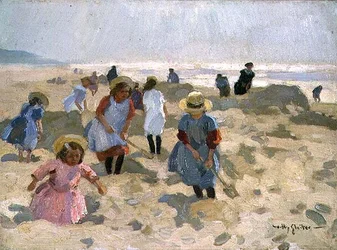 Barn som leker på stranden