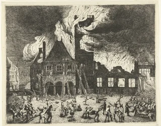Branden i det gamla rådhuset i Amsterdam, 1652 Bilder från gamla Stadthuys till Amsterdam brändes den 7 juli 1652