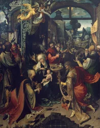 Jesu födelse, mittpanel av triptyk av Jan de Beer (cirka 1475-1528), olja på duk