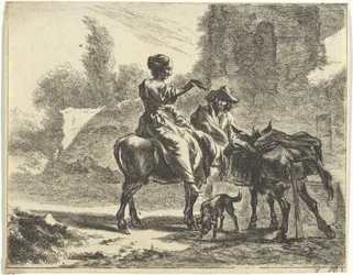 Herdar och åsnor vid ett dricksho Landskap med herdar och boskap (serietitel)