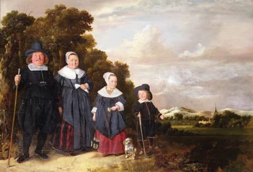 Gruppporträtt av en familj (olja på panel)