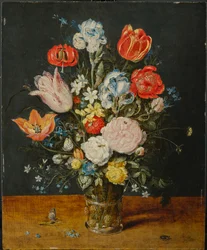 Blommor i en glasbägare, efter 1608