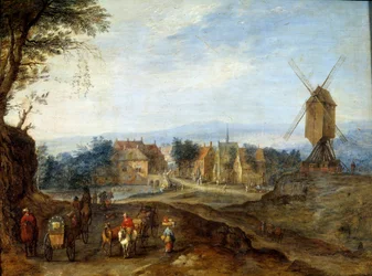 Landskap vid väderkvarnen Målning av Jan Breugel Le Vieux kallar Bruegel de Velours (Brueghel eller Breughel