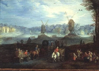 Landskap med väderkvarnar (panel)
