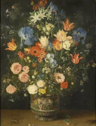 Stilleben med blommor i en skulpterad burk, c.1620-24