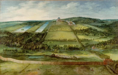 Vy över Chateau de Mariemont, Belgien (olja på duk)