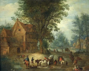 Village Scene, ca 1640-60 (olja på koppar)