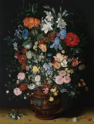 Blommor i en vas (olja på pannå)