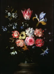 Stilleben av blommor (olja på panel)