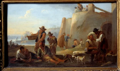 Den napolitanska frisören. Målning av Jan Miel (1599-1663) Ec. Flam.