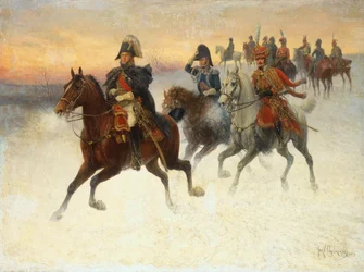 Marskalk Ney och Napoleon och deras trupper under den ryska kampanjen (olja på duk)