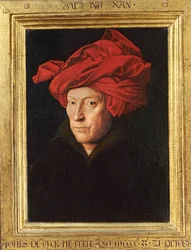 En man i röd turban ... (målning på trä)