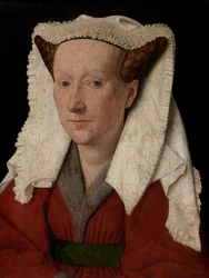 Detalj av porträtt av Margareta van Eyck