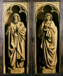 Gentaltaret. Tillbedjan av det mystiska lammet: Johannes Döparen och Johannes evangelisten, 1432