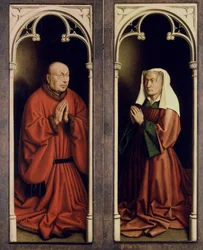 Gentaltaret. Tillbedjan av det mystiska lammet: Joos Vijd och Elisabeth Borluut, 1432