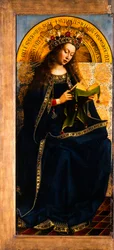 Gentaltaret. Tillbedjan av det mystiska lammet: Jungfru Maria på tronen, 1432
