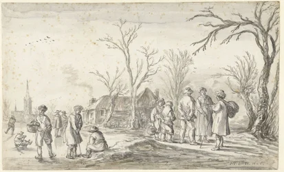 Figurer i en by på vintern