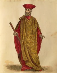 Capitano Generale Da Mar (generalkapten för flottan) av Serenissima Republiken Venedig, av Jan van Grevenbroeck eller Giovanni Grevembroch (1731-1807), Gli Donne de Veneziani, från illustrerad kostymbok, akvarell